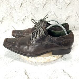 Soho Lab Men's Western Oxfords Sz 8.5 Brown Leather Studded Derby Dress Shoes